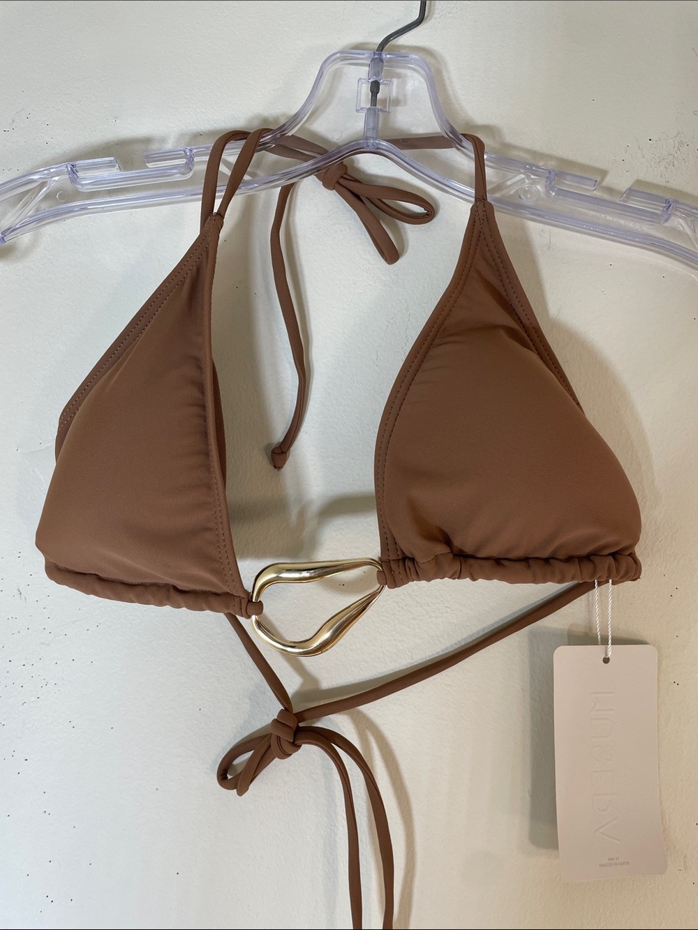 MUSERA Triangle Brown Bikini Top with Gold Accent. L. NWT.